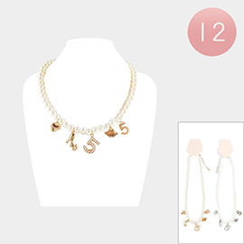 12PCS - Multi Charm Pearl Necklaces