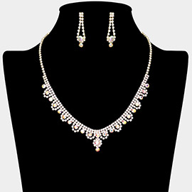 Round Stone Pointed Rhinestone Paved Necklace