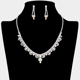 Round Stone Pointed Rhinestone Paved Necklace