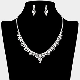 Round Stone Pointed Rhinestone Paved Necklace