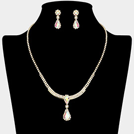 Teardrop Stone Accented Rhinestone Paved Necklace