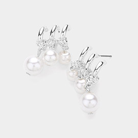 Triple Pearl Pointed Abstract Earrings