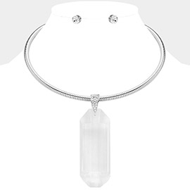 Oversized Long Octagon Shaped Glass Stone Pointed Adjustable Snake Chain Necklace