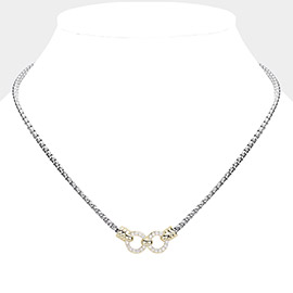 CZ Stone Paved Double O Link Pendant Necklace