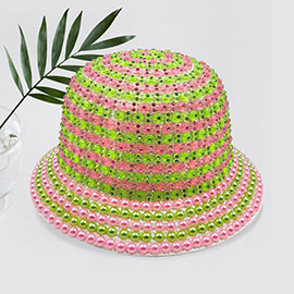 Pearl Rhinestone Embellished Bucket Hat