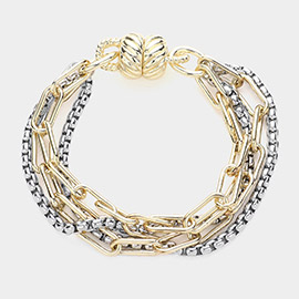 14K Gold Plated Two Tone Layered Chain Magnetic Bracelet