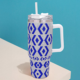 Bling Studded Abstract Patterned 40oz Stainless Steel Tumbler