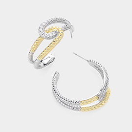 14K Gold Plated CZ Stone Paved Link Hoop Earrings