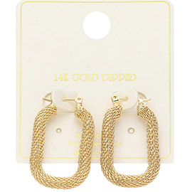 14K Gold Dipped Mesh Rectangle Hoop Pin Catch Earrings