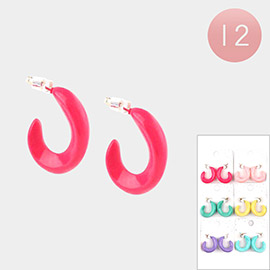 12Pairs - Resin Oval Hoop Earrings