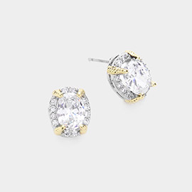 Oval CZ Stone Stud Earrings