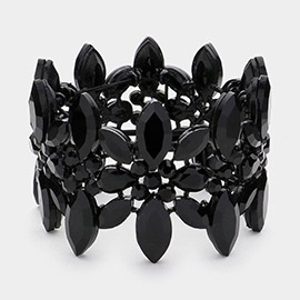 Marquise Stone Cluster Embellished Flower Stretch Evening Bracelet