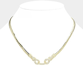 14K Gold Plated CZ Stone Paved Twisted Link Pendant Pointed Snake Chain Necklace