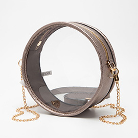 Faux Leather Transparent Round Crossbody Bag