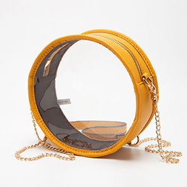 Faux Leather Transparent Round Crossbody Bag