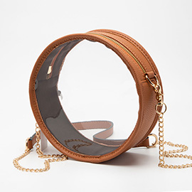Faux Leather Transparent Round Crossbody Bag