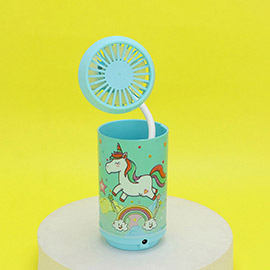 Unicorn Printed Portable Pen Holder Table Fan