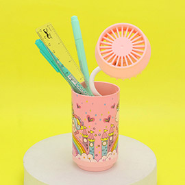 Unicorn Printed Portable Pen Holder Table Fan