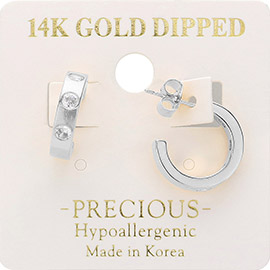 14K Gold Dipped Stone Paved Hypoallergenic Hoop Earrings