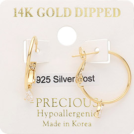 14K Gold Dipped 925 Silver Post Teardrop Stone Cluster Dangle Hoop Earrings