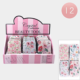 12PCS - Flower Pattern Printed Case Manicure / Pedicure Tool Kit Set 