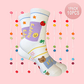 10Pairs - Happy Its OK Smile Face Pointed Socks