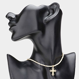 Heart Cross Pendant Beaded Choker Necklace