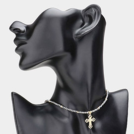 Heart Cross Pendant Beaded Choker Necklace