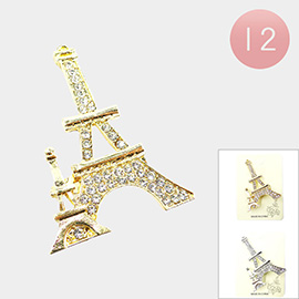 12PCS - Stone Paved Eiffel Tower Pin Brooches