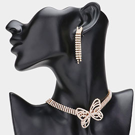 Rhinestone Paved Butterfly Pointed Evening Choker Necklace