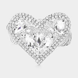 Marquise Teardrop Stone Cluster Embellished Rhinestone Paved Heart Pointed Adjustable Evening Bracelet / Arm Cuff 