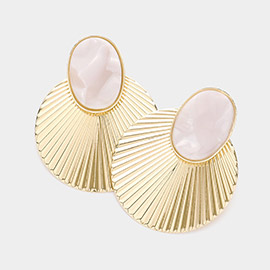 Oval Marble Resin Pointed Metal Shell Earrings