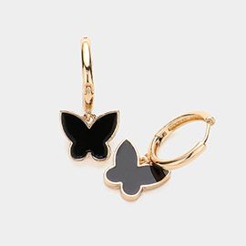 Enamel Butterfly Dangle Huggie Earrings