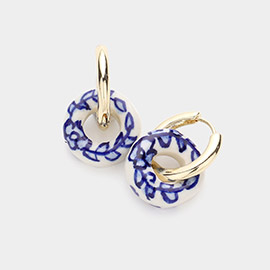 Blue Floral Donut Huggie Earrings
