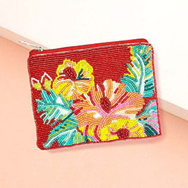 Tropical Flower Seed Beaded Mini Pouch Bag