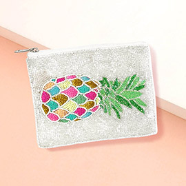 Pineapple Sequin Seed Beaded Mini Pouch Bag