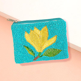 Flower Sequin Seed Beaded Mini Pouch Bag