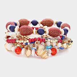 8PCS - Puka Shell Metal Butterfly Shell Angel Charm Pointed Various Beads Beaded Stretch Multi Layered Bracelet