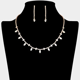 Marquise CZ Stone Cluster Station Rhinestone Paved Necklace