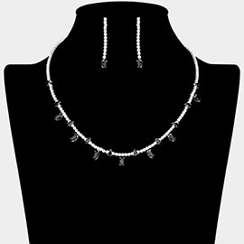 Marquise CZ Stone Cluster Station Rhinestone Paved Necklace
