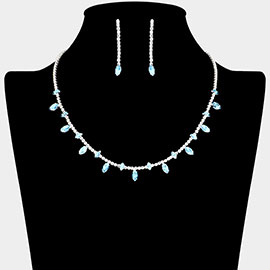 Marquise CZ Stone Cluster Station Rhinestone Paved Necklace