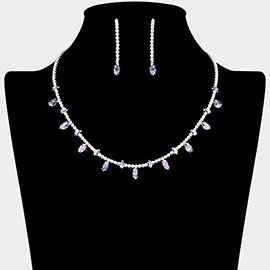 Marquise Stone Cluster Station Rhinestone Paved Necklace