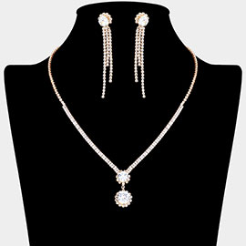 Round CZ Stone Cluster Pointed Rhinestone Paved Necklace