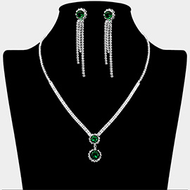 Round CZ Stone Cluster Pointed Rhinestone Paved Necklace