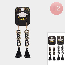 12Pairs - Tassel Tip GRAD Message Dropdown Dangle Earrings