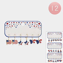 12 SET OF 3 - Enamel American USA Flag Dangle Earrings