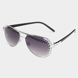 Crystal Bling Studded Tinted Lens Aviator Sunglasses
