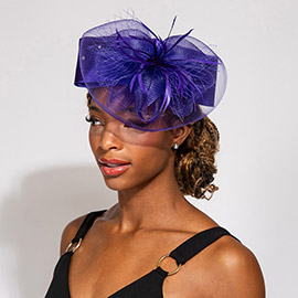 Flower Bow Feather Mesh Pointed Fascinator / Hat
