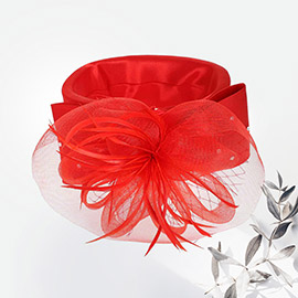 Flower Bow Feather Mesh Pointed Fascinator / Hat