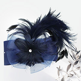 Flower Bow Mesh Feather Pointed Fascinator / Hat